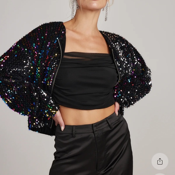 12th Tribe Jackets & Blazers - 12th Tribe Multicolor Sequin Bomber Jacket